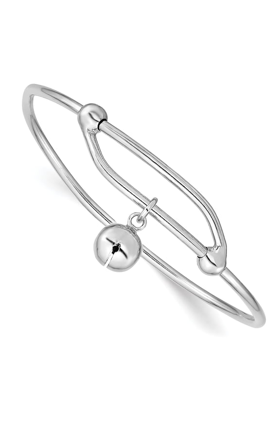 925 Sterling Silver Rhodium-plated Polished Jingle Bell Baby Bangle Bracelet