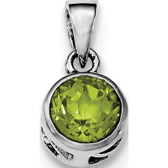 925 Sterling Silver Rhodium-plated Polished Peridot Round Pendant / Charm