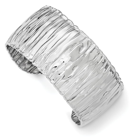 925 Sterling Silver Rhodium-plated Polished Textured Cuff Bangle Bracelet