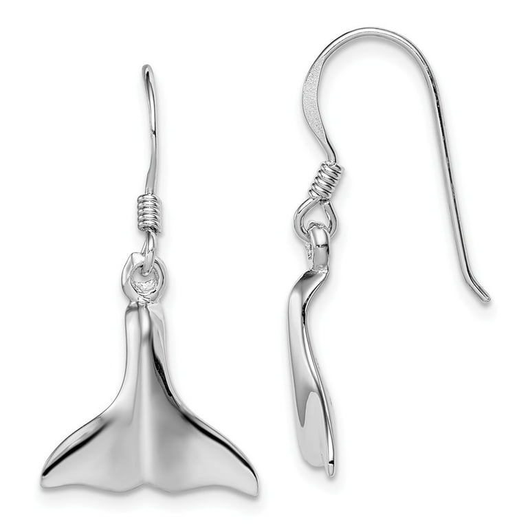 Whale Tail Dangle Earrings Rhodium on Sterling Silver Whale Tail Dangle Earrings Rhodium on Sterling Silver