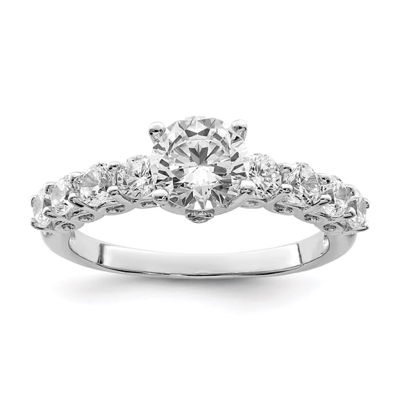 925 Sterling Silver Rhodium-plated Polished and Cubic Zirconia Ring Size 7