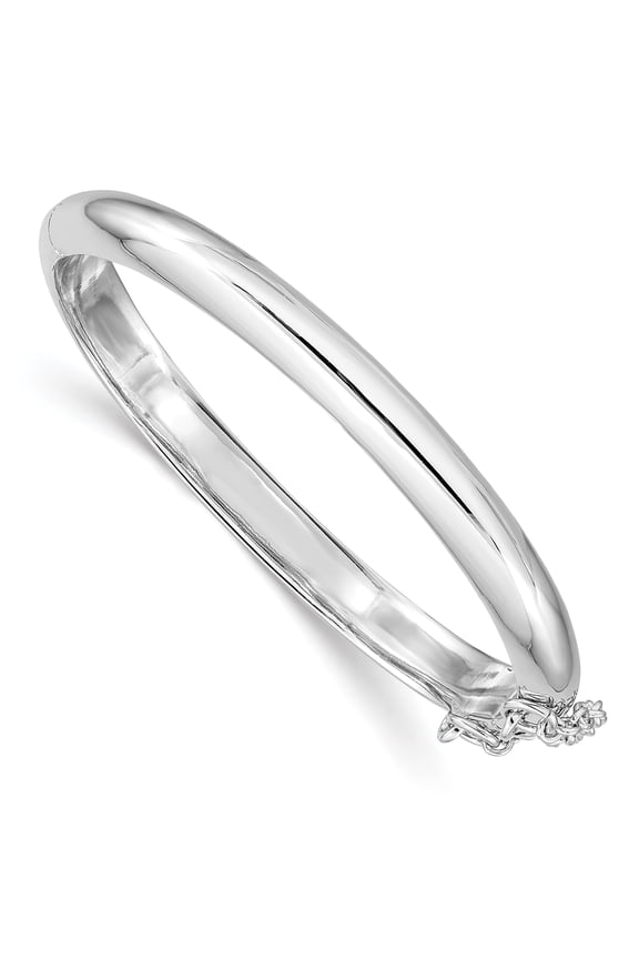 925 Sterling Silver Rhodium-plated Polished with Safety Hinged Child's Bangle Bracelet