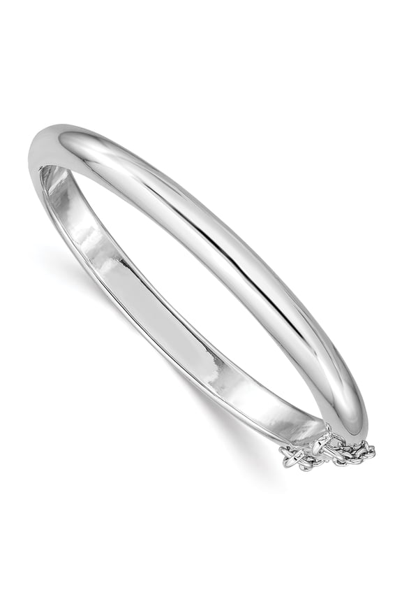 925 Sterling Silver Rhodium-plated Polished with Safety Hinged Child's Bangle Bracelet