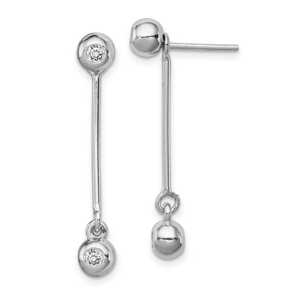 925 Sterling Silver Rhodium-plated Post Dangle CZ Ball Front & Back Earrings