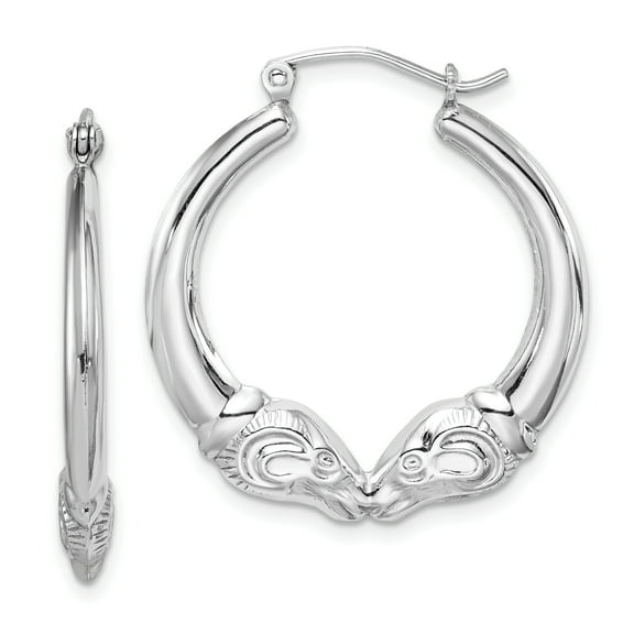 925 Sterling Silver Rhodium-plated Rams Head Hoop Earrings