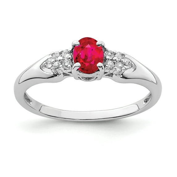 925 Sterling Silver Rhodium-plated Ruby and White Sapphire Ring Size 8
