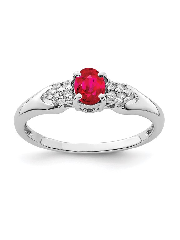 925 Sterling Silver Rhodium-plated Ruby and White Sapphire Ring Size 8