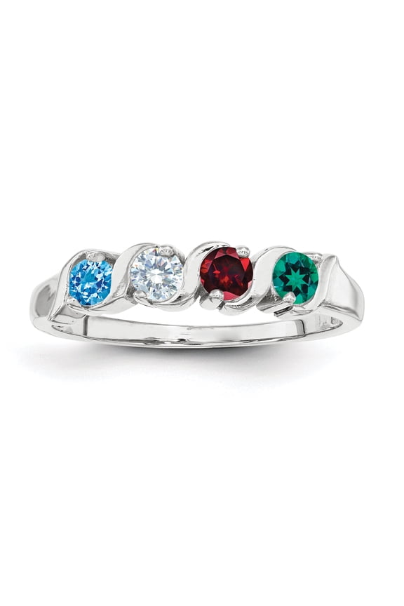 925 Sterling Silver Rhodium-plated Synthetic 4-Stone Mother's Ring Size 7