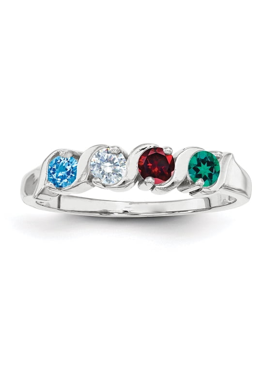 925 Sterling Silver Rhodium-plated Synthetic 4-Stone Mother's Ring Size 7
