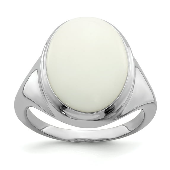 925 Sterling Silver Rhodium-plated White Agate Ring Size 7