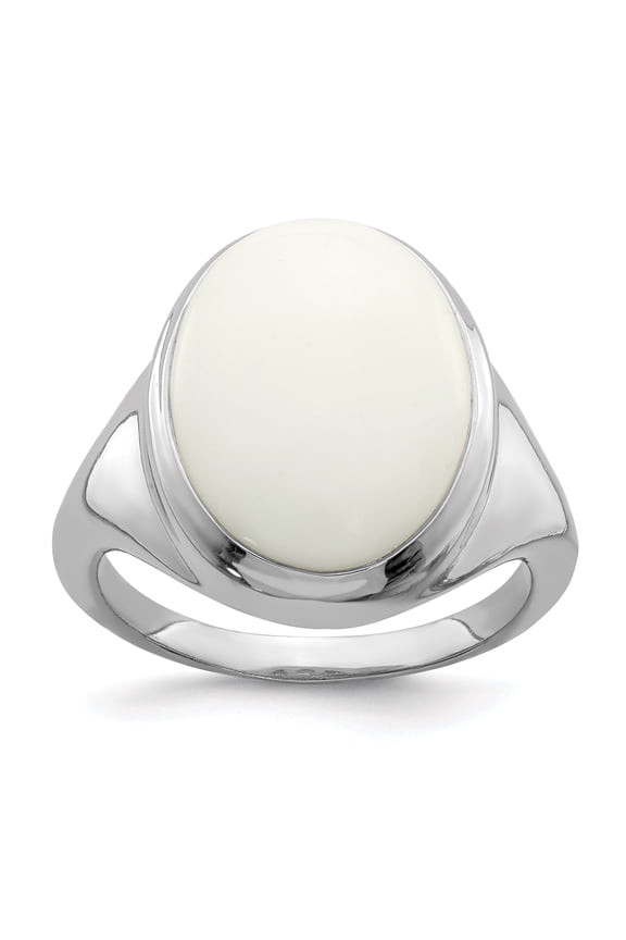 925 Sterling Silver Rhodium-plated White Agate Ring Size 7