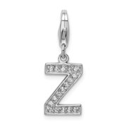 925 Sterling Silver Rhodium-plated With Loster Clasp Letter Z Initial CZ Charm Pendant; for Adults and Teens; for Women and Men