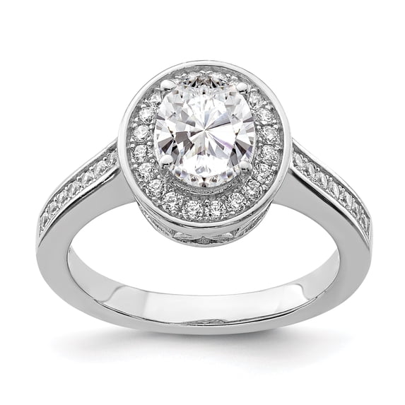 925 Sterling Silver Rhodium-plated and Cubic Zirconia Oval Ring Size 6
