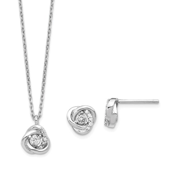 925 Sterling Silver Rhodium-platedCubic Zirconia ( CZ ) Love Knot Earrings & 2in ext. Necklace Set