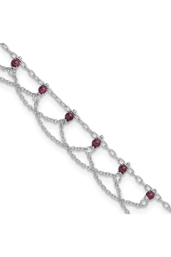 925 Sterling Silver Rhodolite Garnet Anklet Chain Fine Jewelry For Women Gifts For Her, 10"