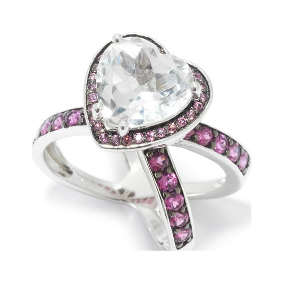925 Sterling Silver Rhodolite Garnet, White Topaz Ring