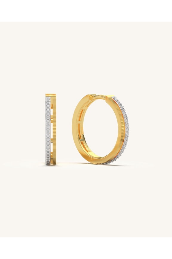 925 Sterling Silver Ridged Round Pav Hoop Earrings for Women - Sparkling Silver Textured Cubic Zirconia Hoops, Hypoallergenic Modern Minimalist Jewelry Gift