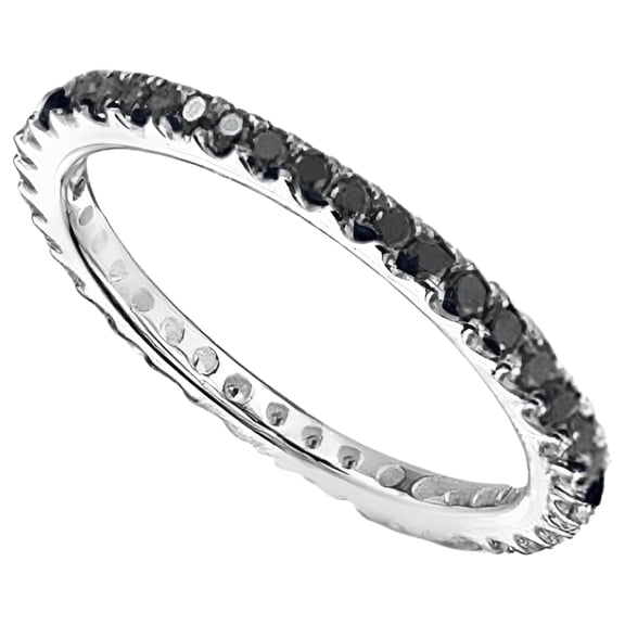 925 Sterling Silver Ring 2mm Black Stackable Eternity Band Women's Wedding Accent