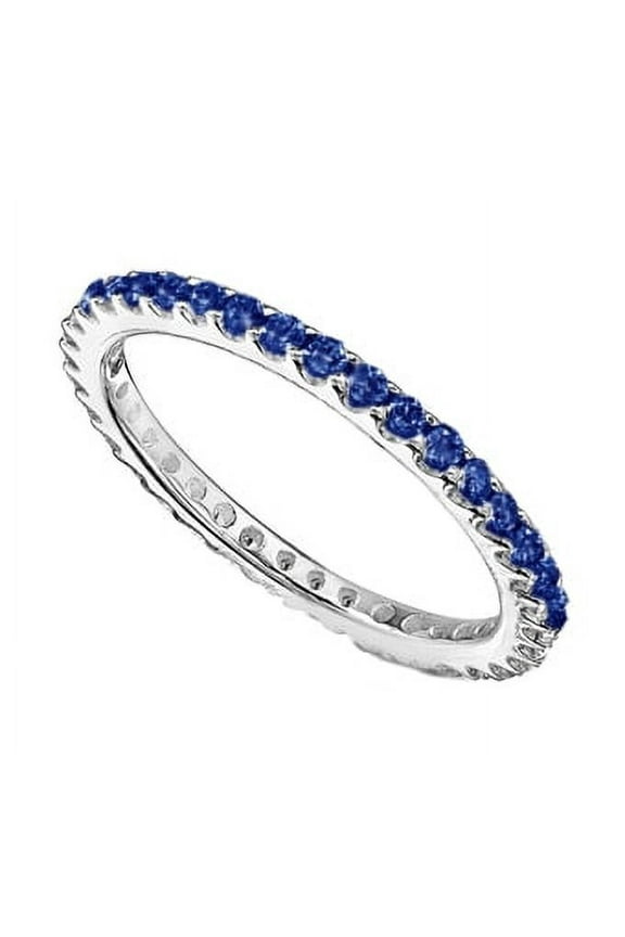 925 Sterling Silver Ring 2mm Blue Stackable Eternity Band Women's Wedding Accent