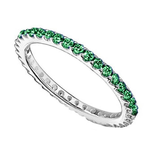 925 Sterling Silver Ring 2mm Green Stackable Eternity Band Women's Wedding Accent