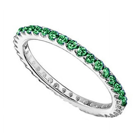 925 Sterling Silver Ring 2mm Green Stackable Eternity Band Women's Wedding Accent