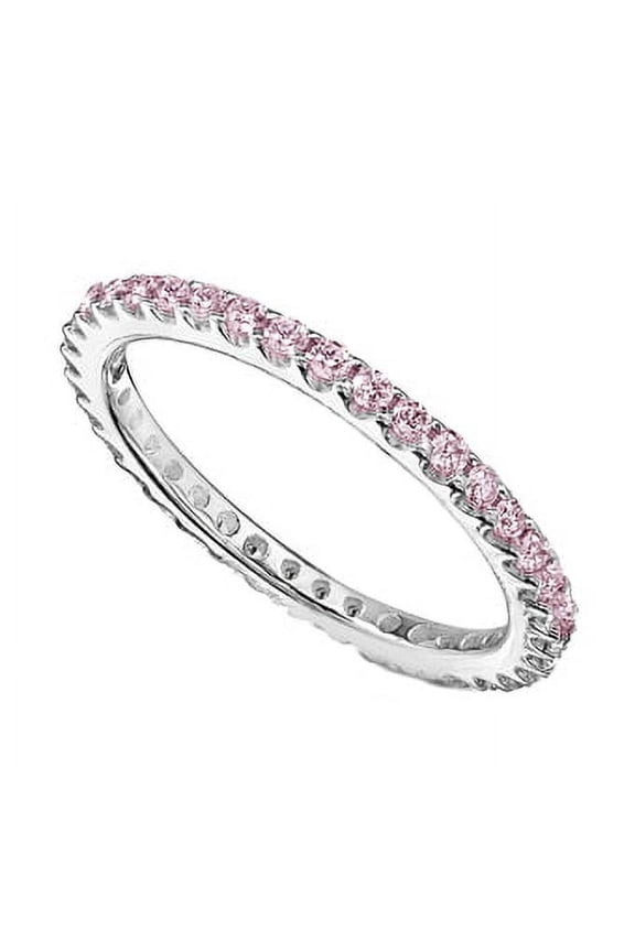 925 Sterling Silver Ring 2mm Pink Stackable Eternity Band Women's Wedding Accent