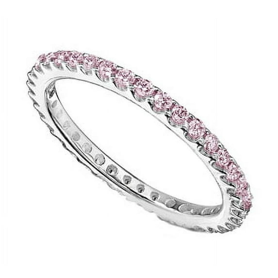 925 Sterling Silver Ring 2mm Pink Stackable Eternity Band Women's Wedding Accent