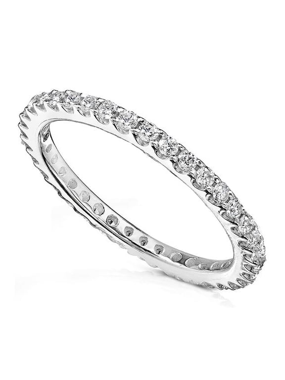 925 Sterling Silver Ring 2mm Stackable Eternity Women's Wedding Engagement Accent Band Cz