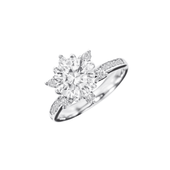 925 Sterling Silver Ring, Adjustable Lotus Moissanite Solitaire Ring - Snow Blossom Six-Prong with CZ-Paved Band, Engagement Jewelry Gift for Women