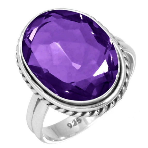 925 Sterling Silver Ring Amethyst Quartz Handmade Jewelry