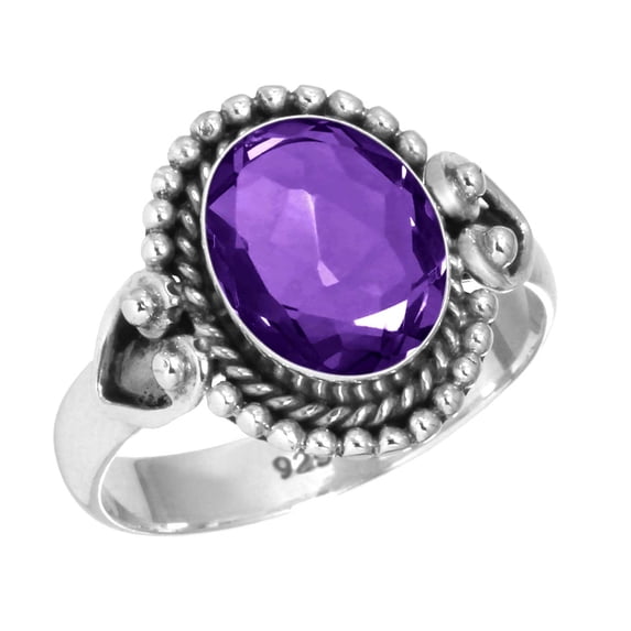 925 Sterling Silver Ring Amethyst Quartz Handmade Jewelry