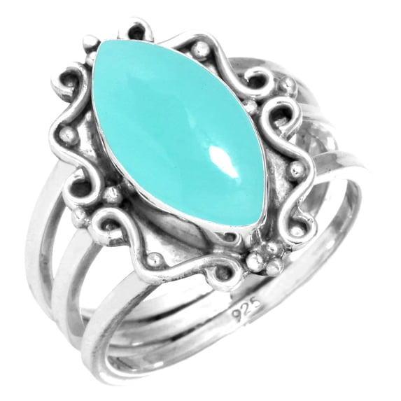 925 Sterling Silver Ring Aqua Chalcedony Handmade Jewelry