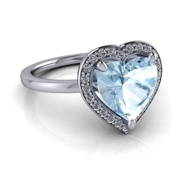 925 Sterling Silver Ring Aquamarine Ring Heart Shaped Aquamarine Ring Heart Cut Blue Gemstone Unique Aquamarine Ring