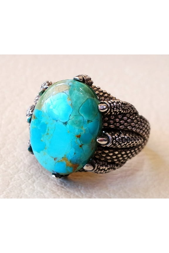 925 Sterling Silver Ring, Arizona Turquoise Huge Mens Ring, Metaphysical Big Gemstone Ring, Eagle Claws Ring, Arizona Turquoise Silver Ring, Eagle Bird Clay Ring, Statement Ring, Signet Ring