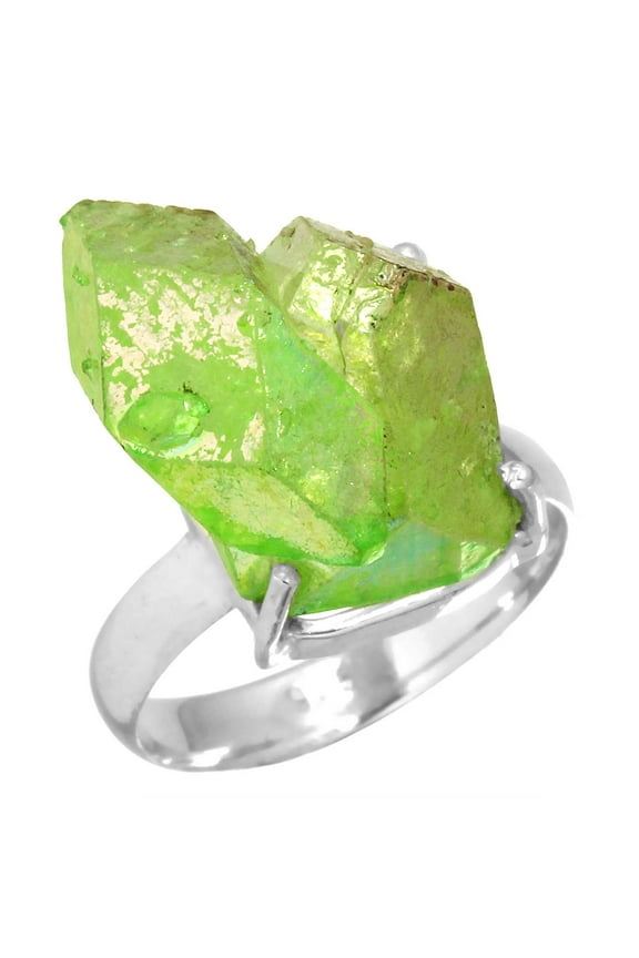 925 Sterling Silver Ring Aura Quartz Women Jewelry