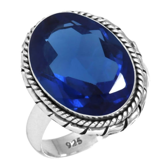 925 Sterling Silver Ring Blue Sapphire Simulated Handmade Jewelry