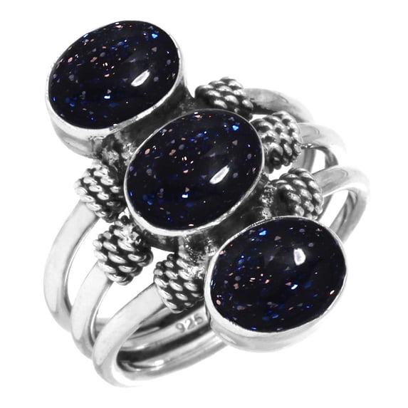 925 Sterling Silver Ring Blue Sunstone Handmade Jewelry