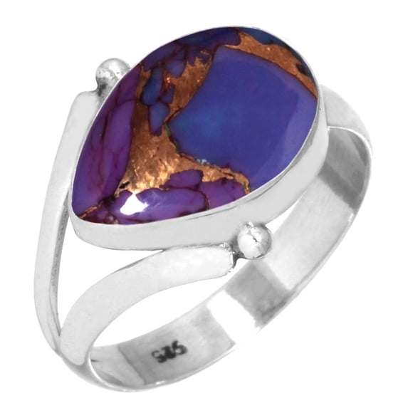 925 Sterling Silver Ring Copper Purple Turquoise Handmade Jewelry