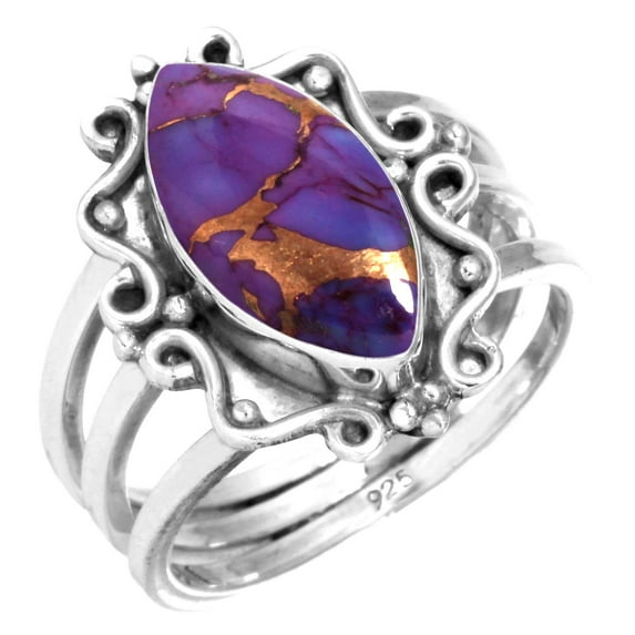 925 Sterling Silver Ring Copper Purple Turquoise Handmade Jewelry
