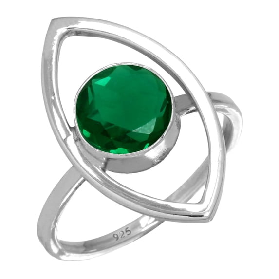 925 Sterling Silver Ring Emerald Simulated Handmade Jewelry