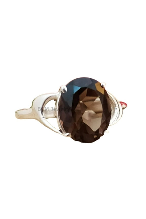 925 Sterling Silver Ring For Men & Women, Natural Smoky Quartz Ring Gemstone Unique Handcrafted Ring For Her Or Him