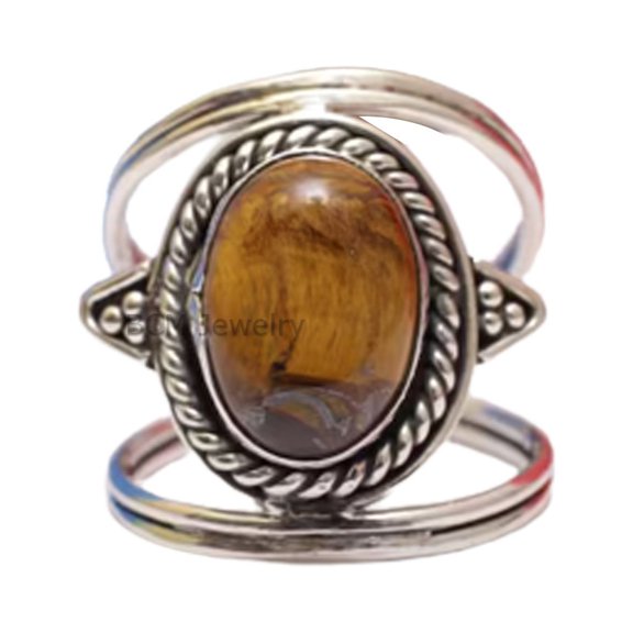 925 Sterling Silver Ring For Unisex, Natural Tiger Eye Ring Gemstone Unique Handcrafted Ring For Her Or Him