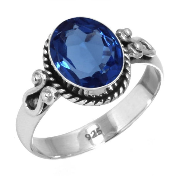 925 Sterling Silver Women Jewelry Blue Sapphire Simulated Ring