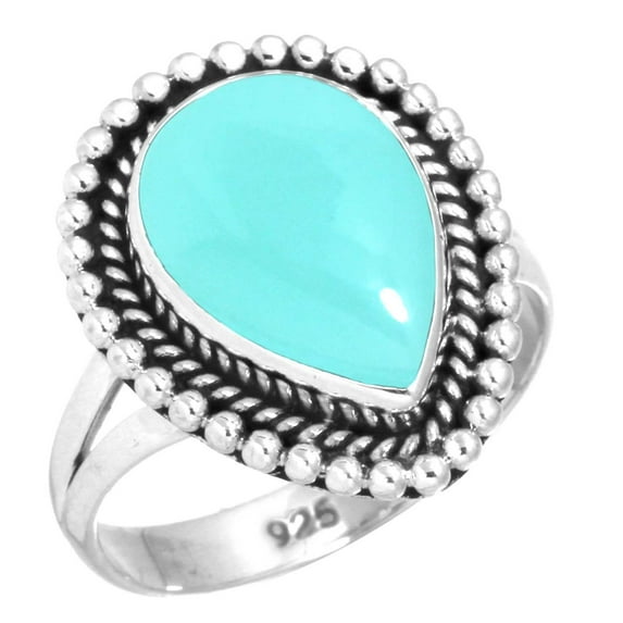 925 Sterling Silver Women Jewelry Natural Aqua Chalcedony Ring