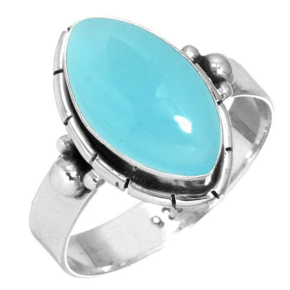 925 Sterling Silver Ring Natural Blue Chalcedony Handmade Jewelry