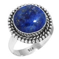 thumbnail image 1 of 925 Sterling Silver Ring For Women - Girls Blue Genuine Lapis Lazuli Gemstone Silver Ring September Birthstone Fashion Silver Ring Size 12.5 Engagement Gift For Ladies Gemstone 925 Silver Jewelry, 1 of 6