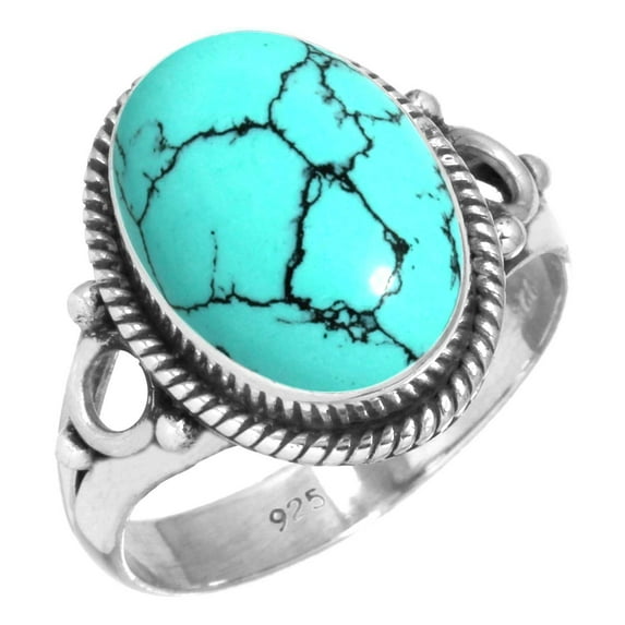 925 Sterling Silver Ring For Women - Girls Blue Turquoise Gemstone Silver Ring Size 8.5 December Birthstone Hand Made Silver Ring Size 8.5 Engagement Gift For Women 925 Silver Gemstone Jewelry