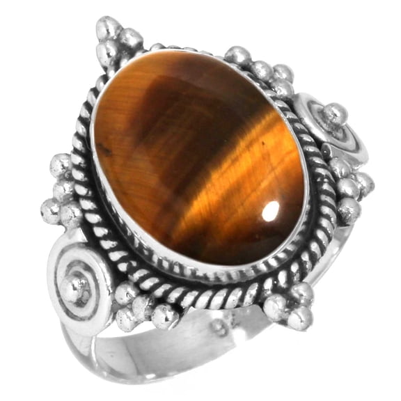 925 Sterling Silver Ring For Women - Girls Brown Natural Tiger Eye Gemstone Silver Ring Size 6 June Birthstone Handmade Silver Ring Size 6 Engagement Gift For Ladies Gemstone 925 Silver Jewelry
