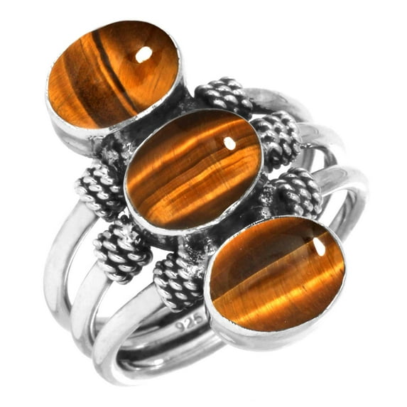 925 Sterling Silver Ring Natural Tiger Eye Handmade Jewelry