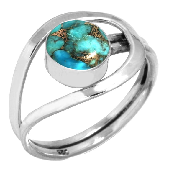 925 Sterling Silver Women Jewelry Copper Blue Turquoise Ring